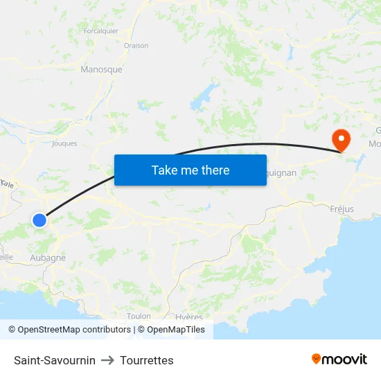 Saint-Savournin to Tourrettes map