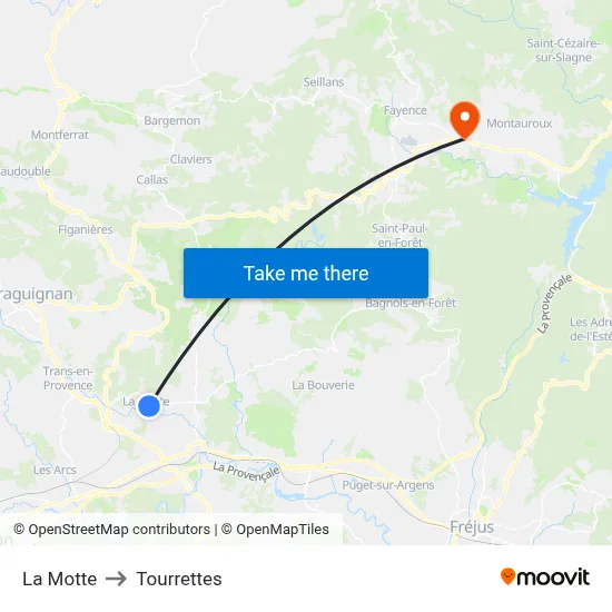La Motte to Tourrettes map