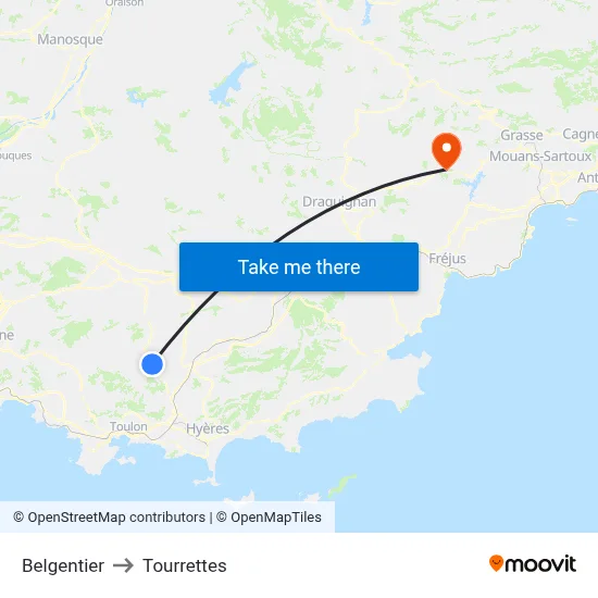 Belgentier to Tourrettes map