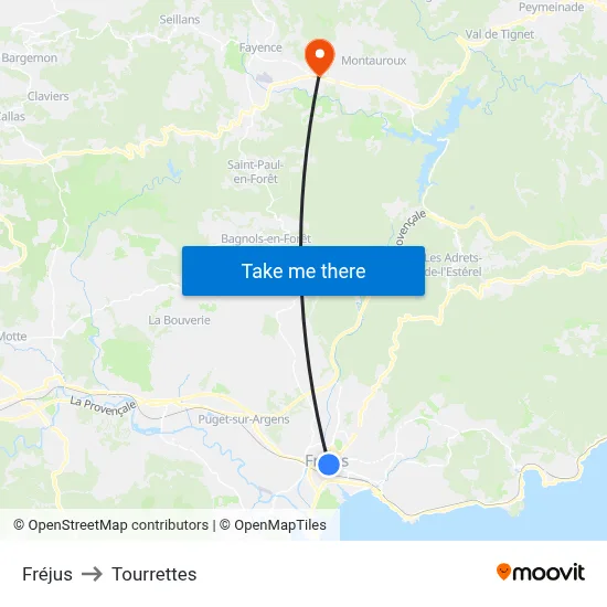 Fréjus to Tourrettes map