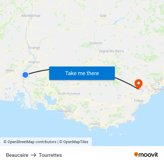 Beaucaire to Tourrettes map