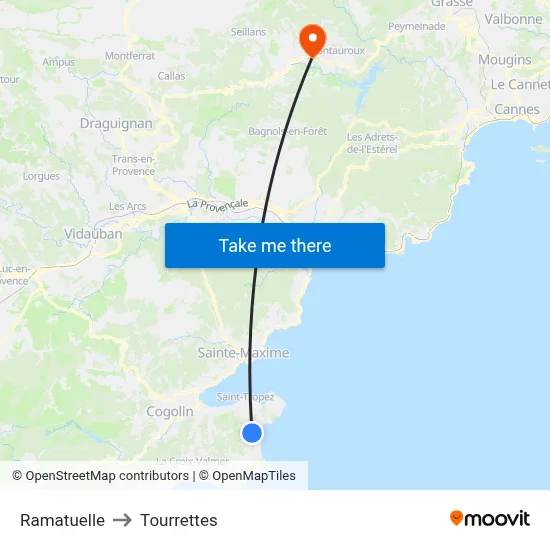 Ramatuelle to Tourrettes map