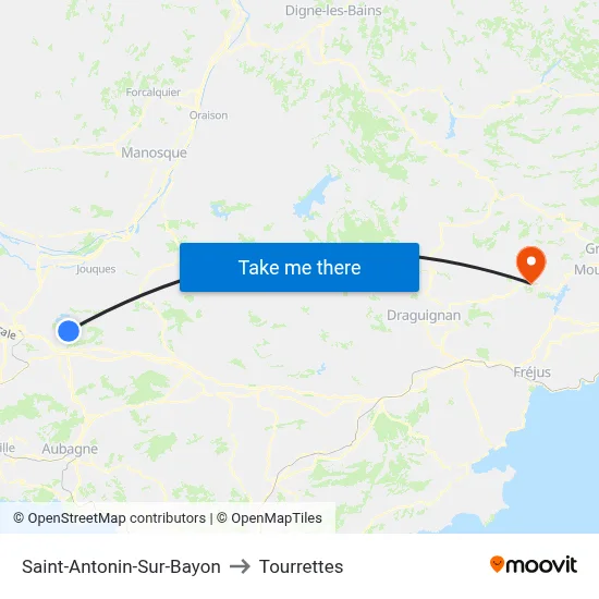 Saint-Antonin-Sur-Bayon to Tourrettes map