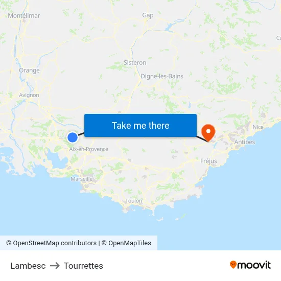 Lambesc to Tourrettes map