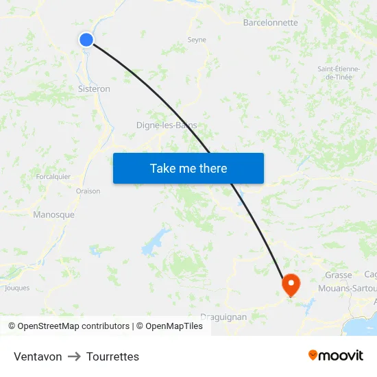 Ventavon to Tourrettes map