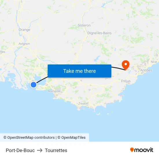 Port-De-Bouc to Tourrettes map