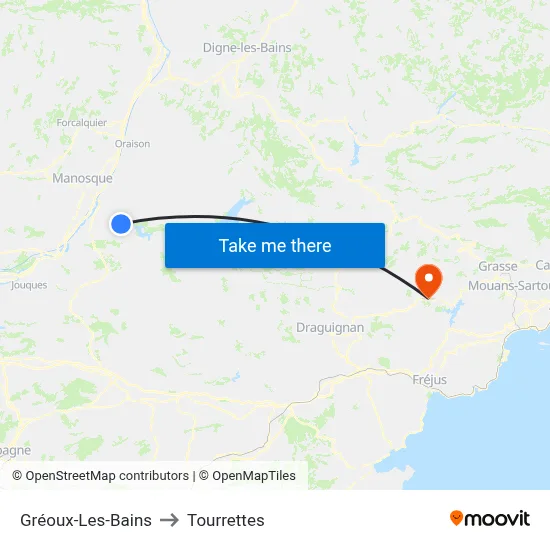 Gréoux-Les-Bains to Tourrettes map