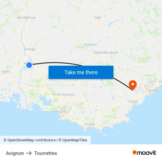 Avignon to Tourrettes map