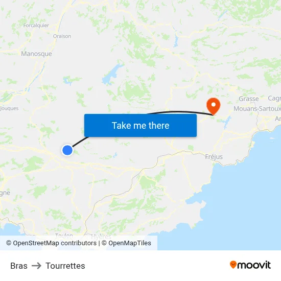 Bras to Tourrettes map