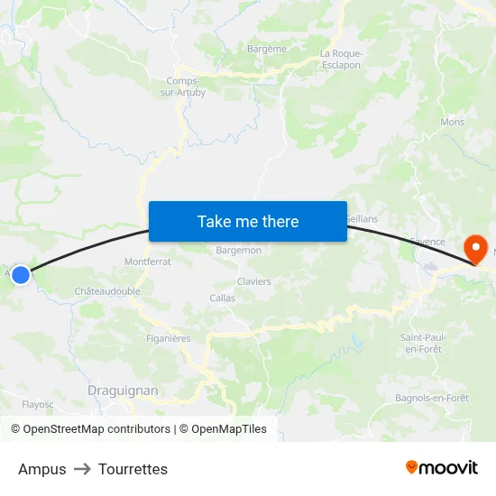 Ampus to Tourrettes map