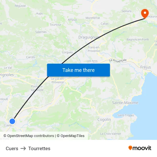 Cuers to Tourrettes map