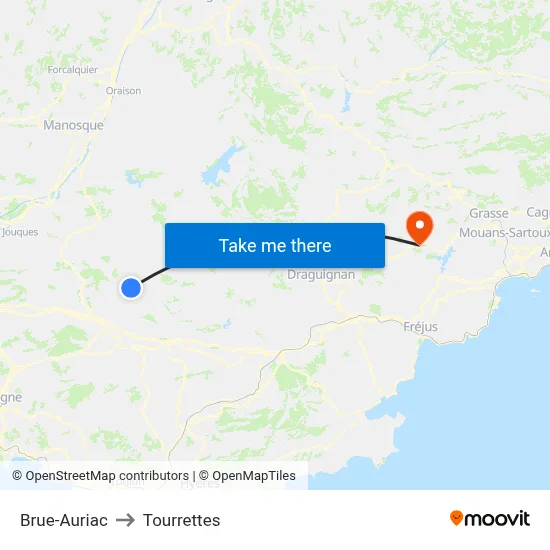 Brue-Auriac to Tourrettes map
