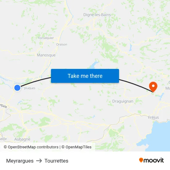 Meyrargues to Tourrettes map