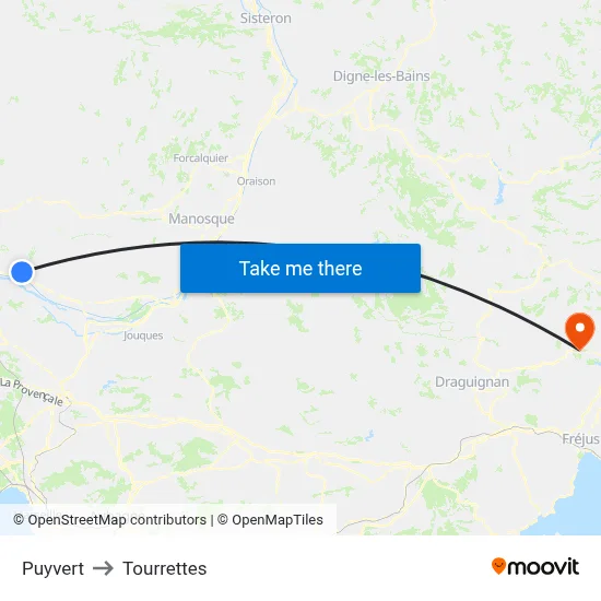 Puyvert to Tourrettes map