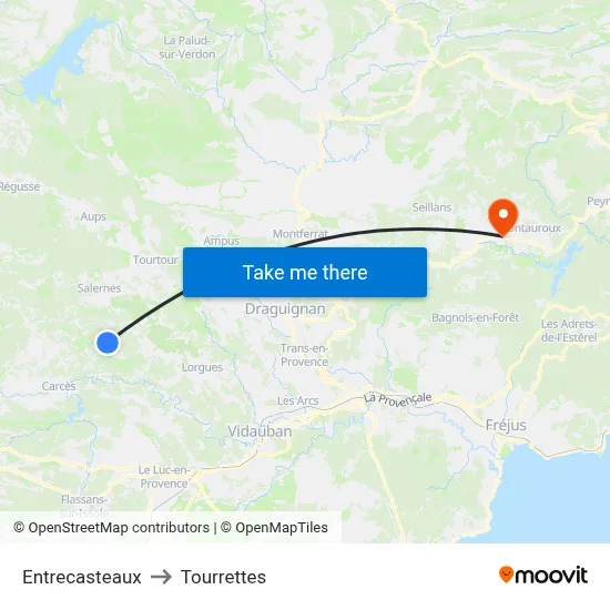 Entrecasteaux to Tourrettes map