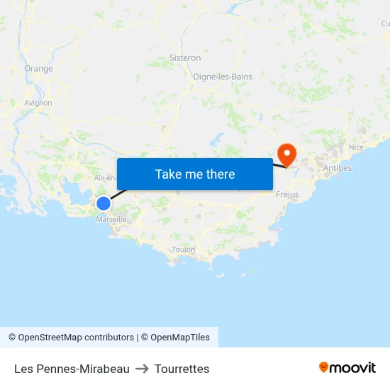 Les Pennes-Mirabeau to Tourrettes map