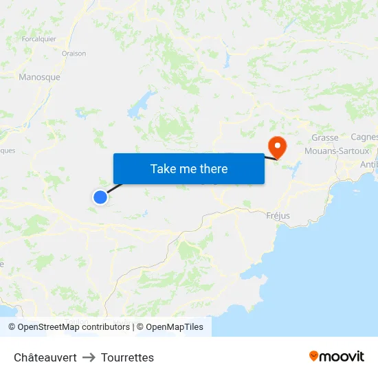 Châteauvert to Tourrettes map