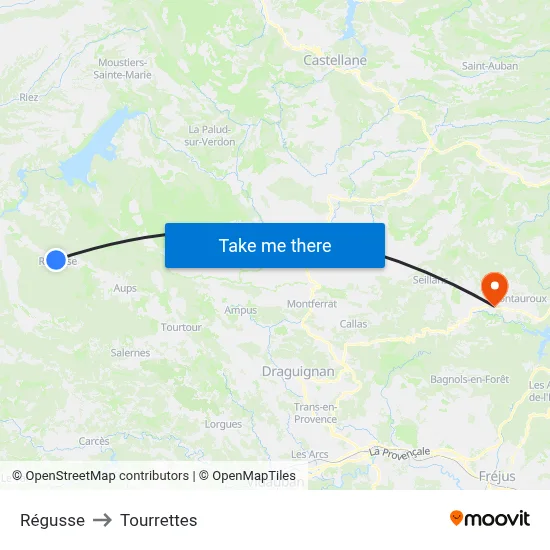 Régusse to Tourrettes map