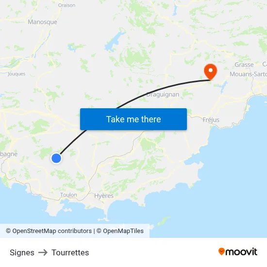 Signes to Tourrettes map