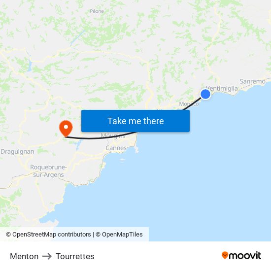 Menton to Tourrettes map