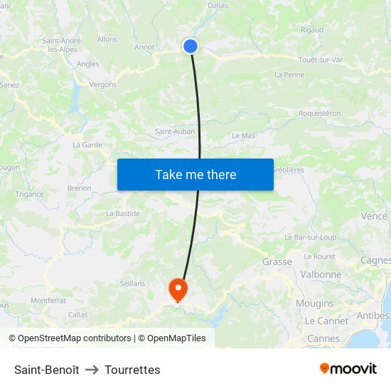 Saint-Benoît to Tourrettes map