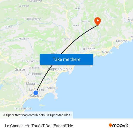 Le Cannet to Touã«T-De-L'Escarã¨Ne map