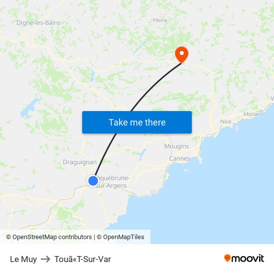 Le Muy to Touã«T-Sur-Var map