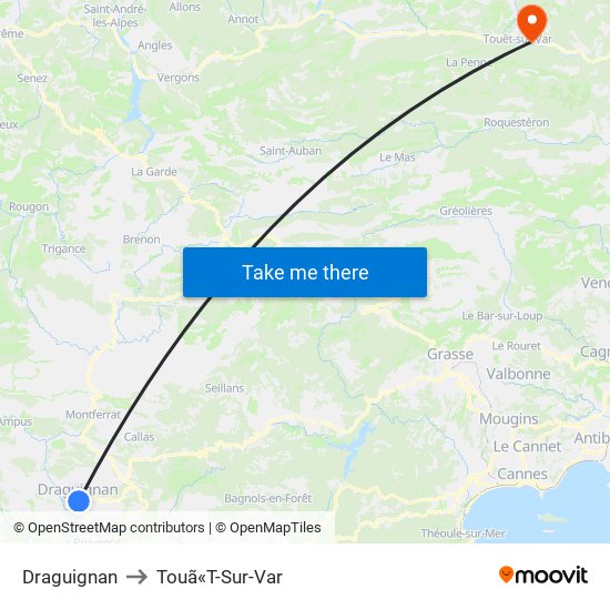 Draguignan to Touã«T-Sur-Var map