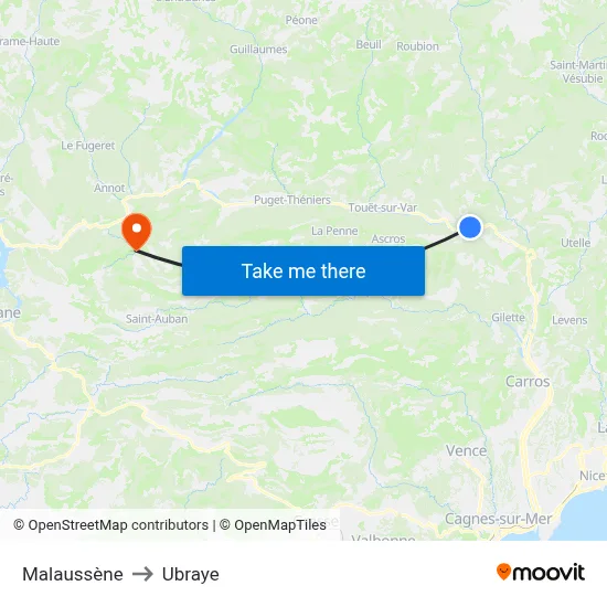 Malaussène to Ubraye map