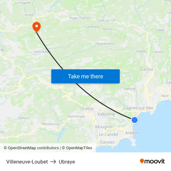 Villeneuve-Loubet to Ubraye map