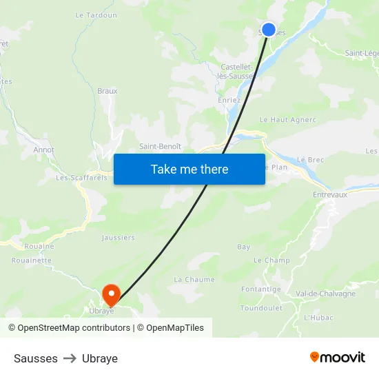 Sausses to Ubraye map