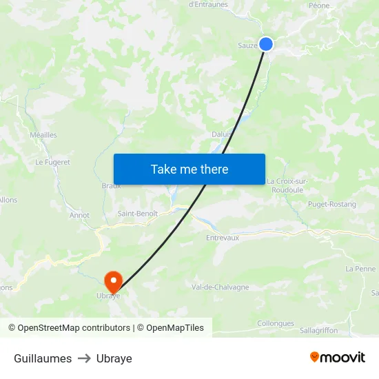 Guillaumes to Ubraye map