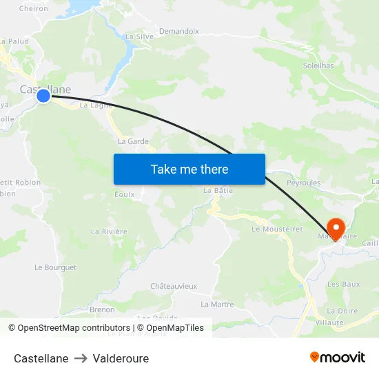 Castellane to Valderoure map