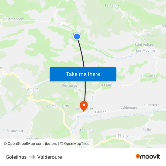 Soleilhas to Valderoure map