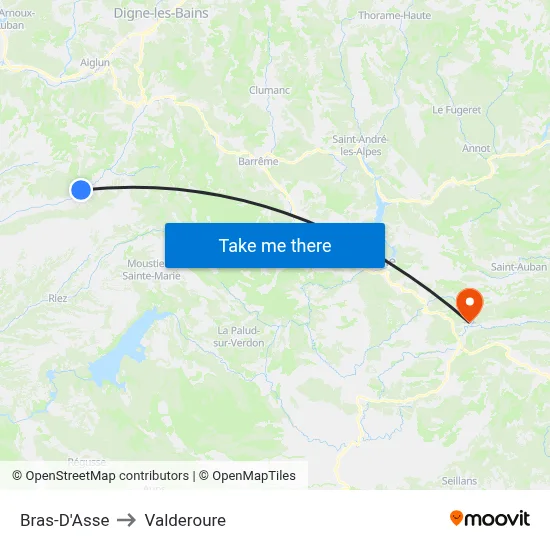 Bras-D'Asse to Valderoure map