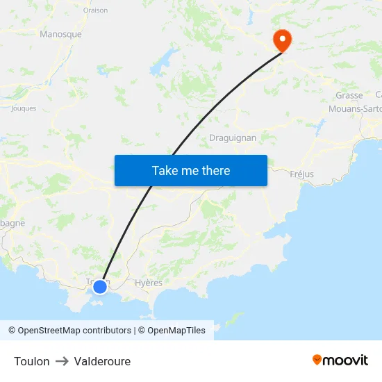 Toulon to Valderoure map