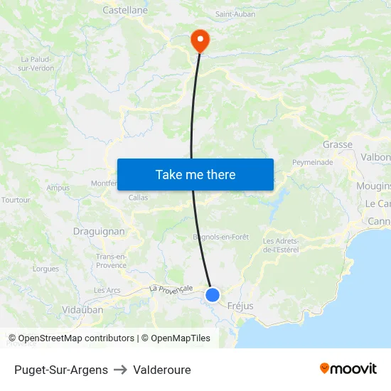 Puget-Sur-Argens to Valderoure map