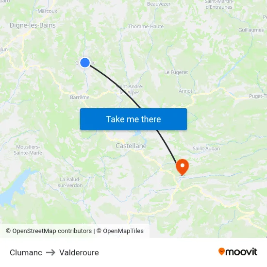 Clumanc to Valderoure map