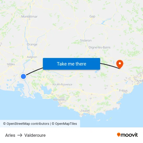 Arles to Valderoure map