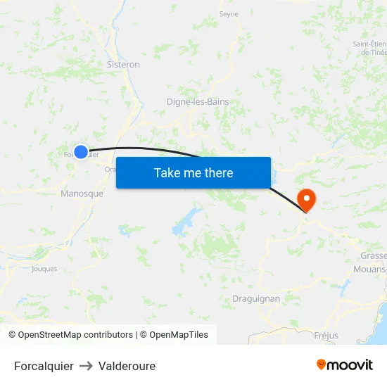 Forcalquier to Valderoure map
