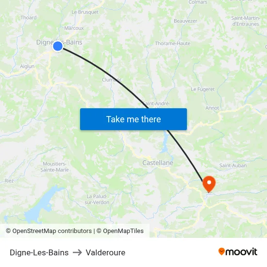 Digne-Les-Bains to Valderoure map