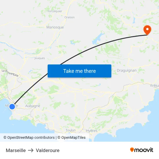 Marseille to Valderoure map