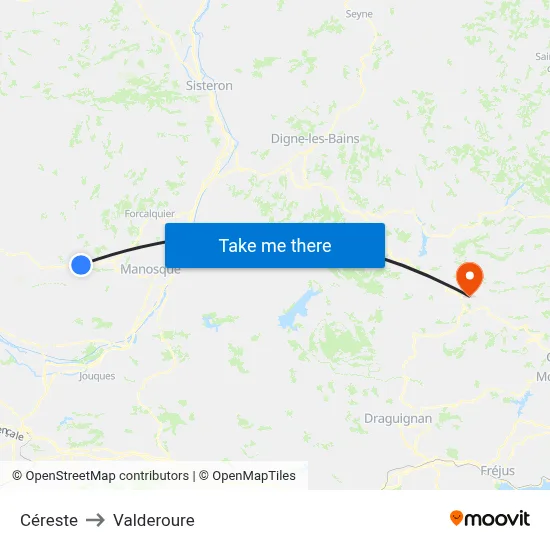 Céreste to Valderoure map