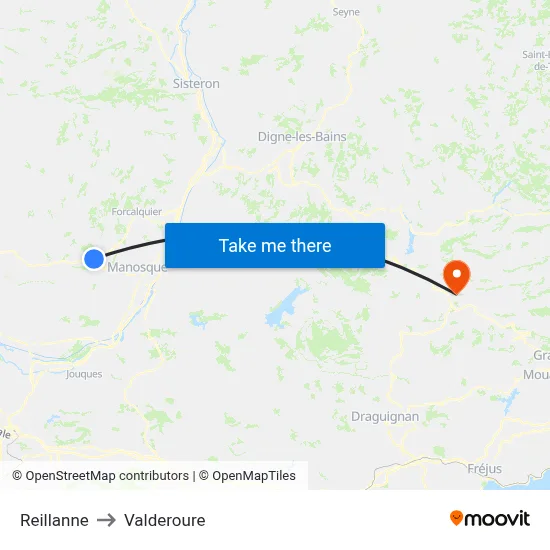 Reillanne to Valderoure map