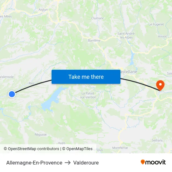 Allemagne-En-Provence to Valderoure map