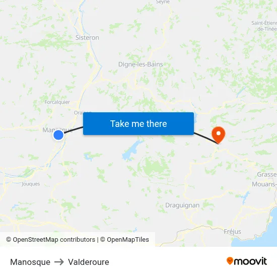 Manosque to Valderoure map