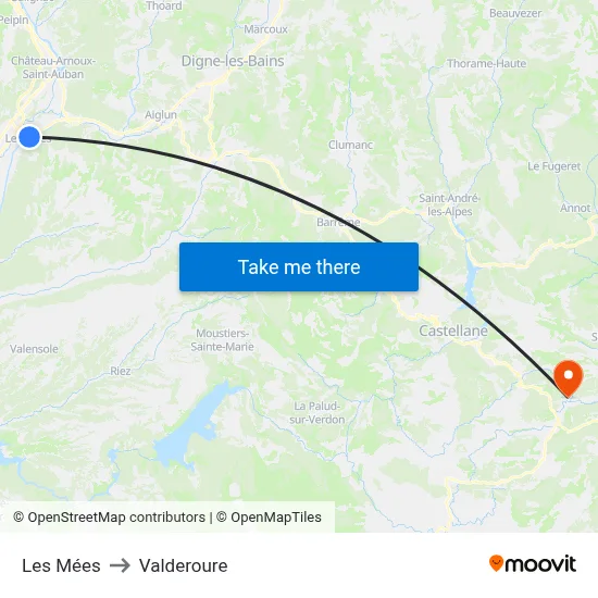 Les Mées to Valderoure map