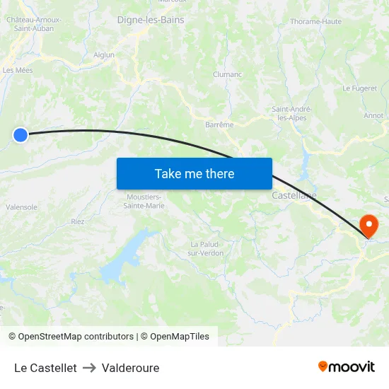 Le Castellet to Valderoure map