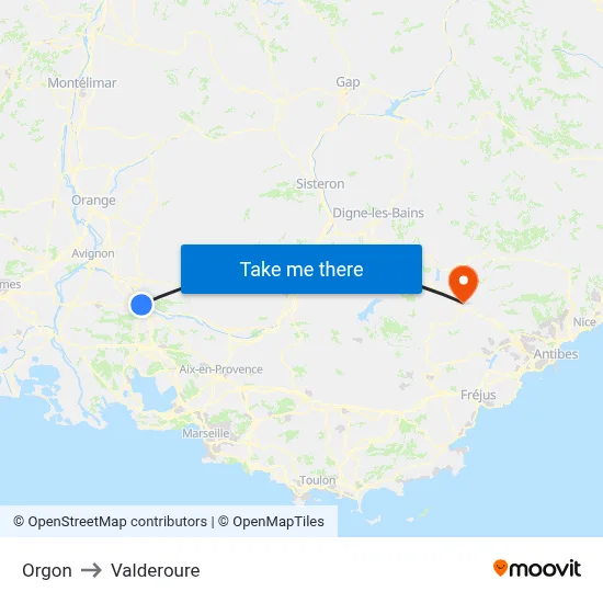 Orgon to Valderoure map