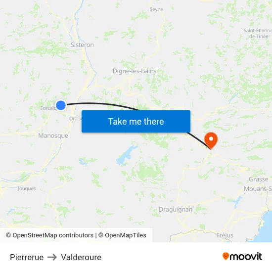 Pierrerue to Valderoure map